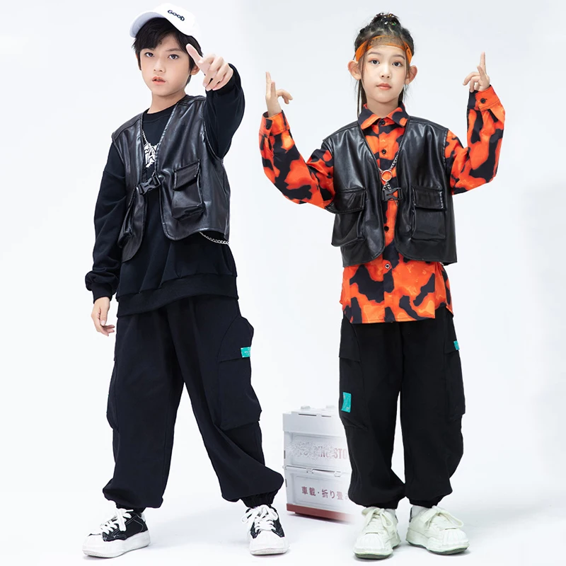 

2024 Hip Hop Dance Costumes For Kids Camouflage Shirts Cargo Pants Suit Girls Boys Jazz Dance Performance Stage Clothes DQS11665