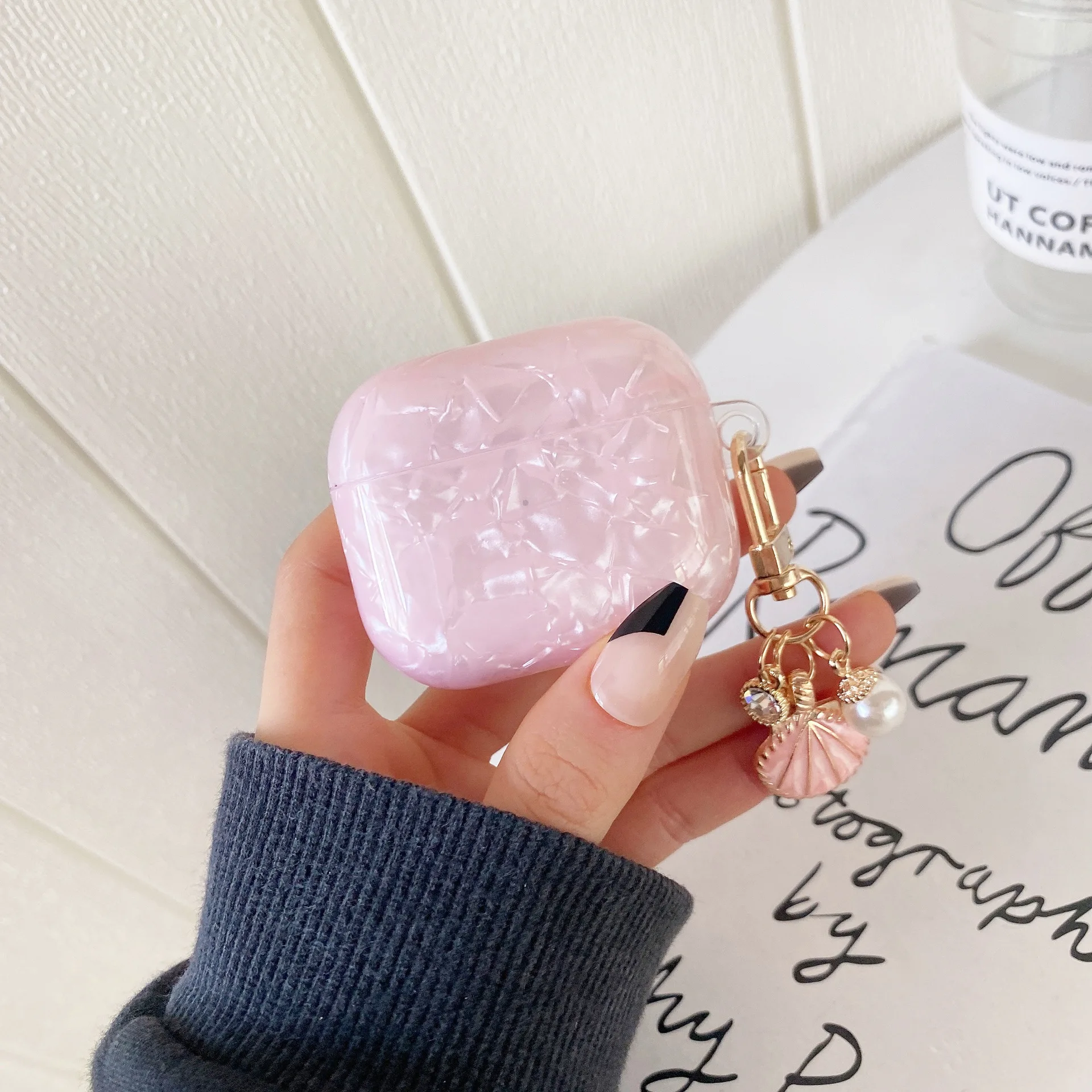 para-airpods-pro-2-caso-padrao-escudo-com-pingente-de-concha-rosa-tws-fones-de-ouvido-capa-protetora