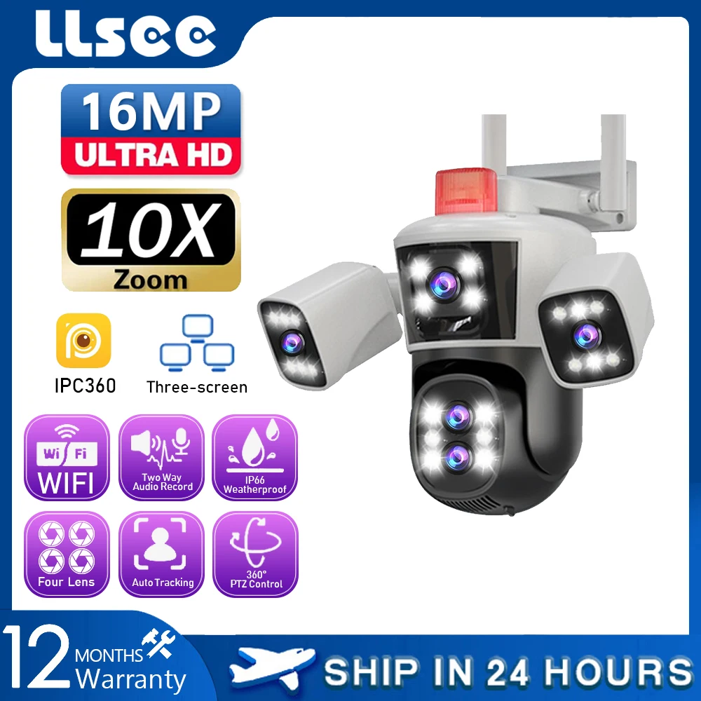 LLSEE，16MP,IPC360， Wireless WiFi camera, CCTV camera, four lens, CCTV wireless indoor and outdoor IP66 waterproof, IP rotation,