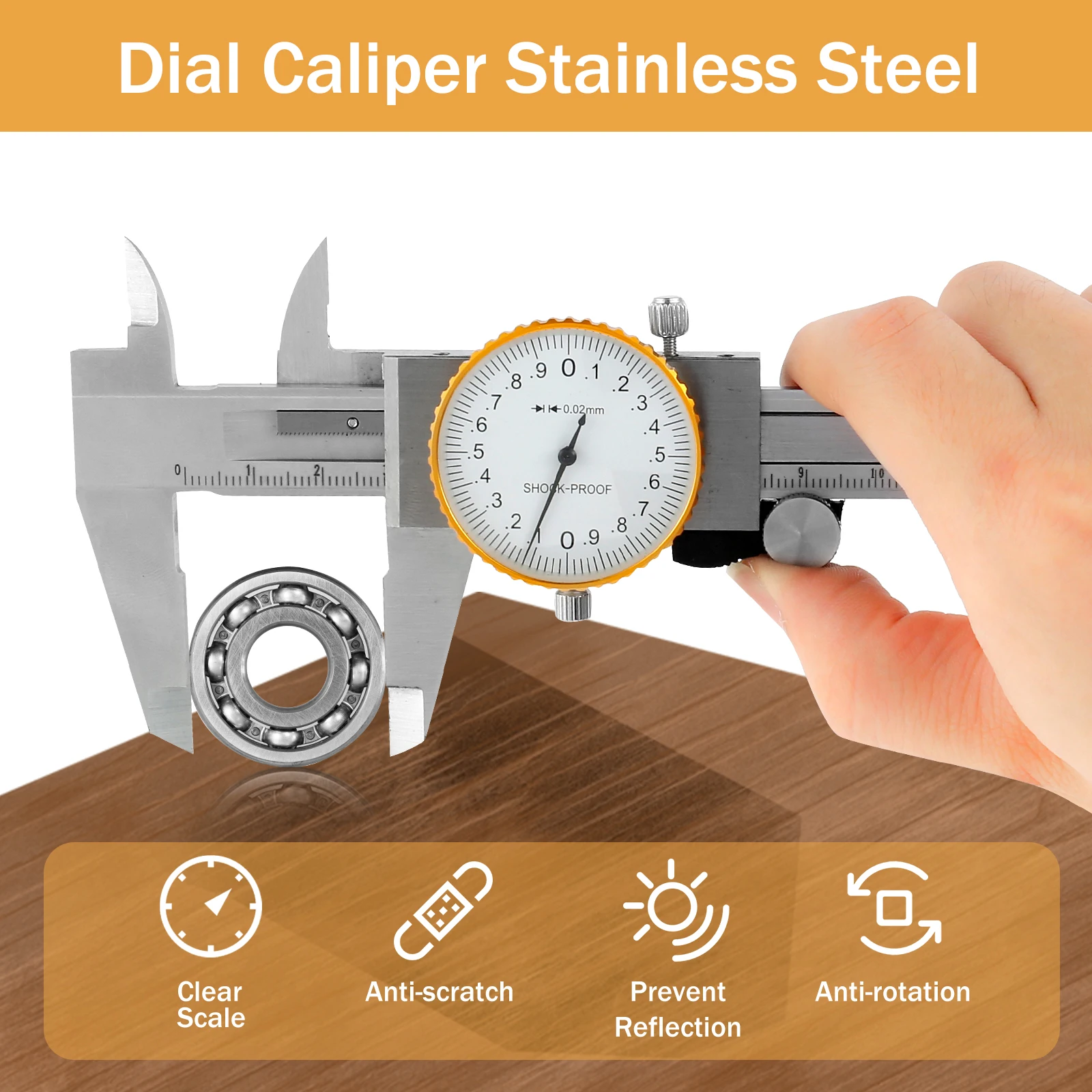 Dial Caliper 6 Inch Stainless Steel Vernier Caliper High Precision Inside Outside Diameter Depth Calipers Measuring Tools