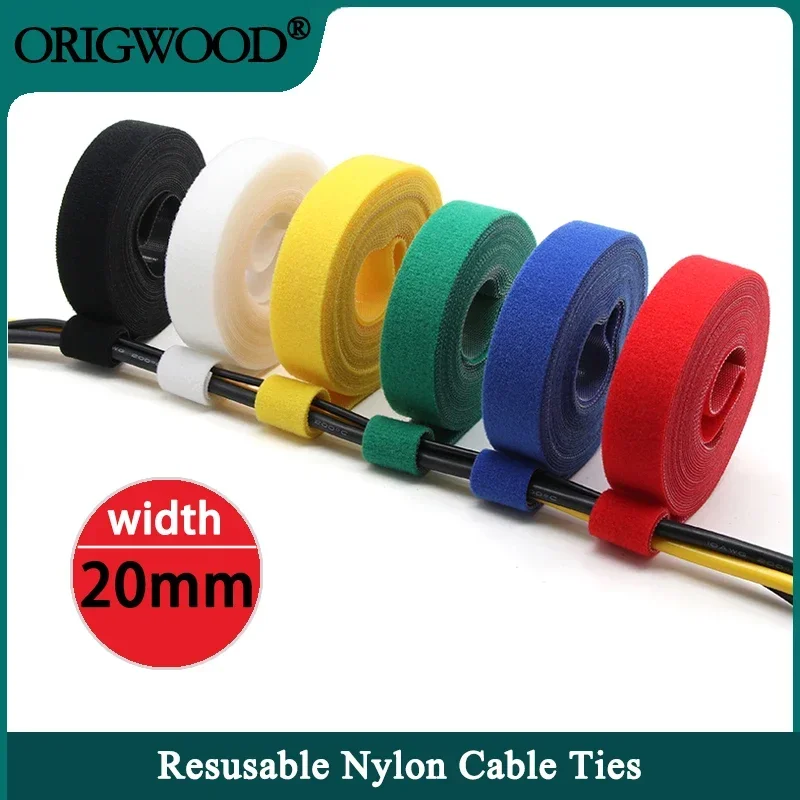 

5m/roll Cable Ties Reusable Loop Bundle Self Adhesive Width 20mm Nylon Line Organizer Clip Wire Holder Management Fastening Tape