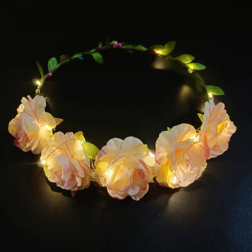 

10pcs Women Girls Light LED Headband Glow Wreath Rose Flower Hairband Crown Birthday Party Bridal Christmas navidad