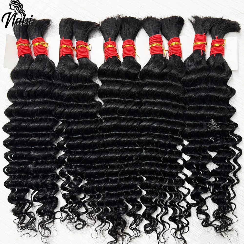 NABI Human Hair Bundles for Braiding Deep Wave Virgin Hair Extension Natural Color Braids No weft Hair Bulk Extensions