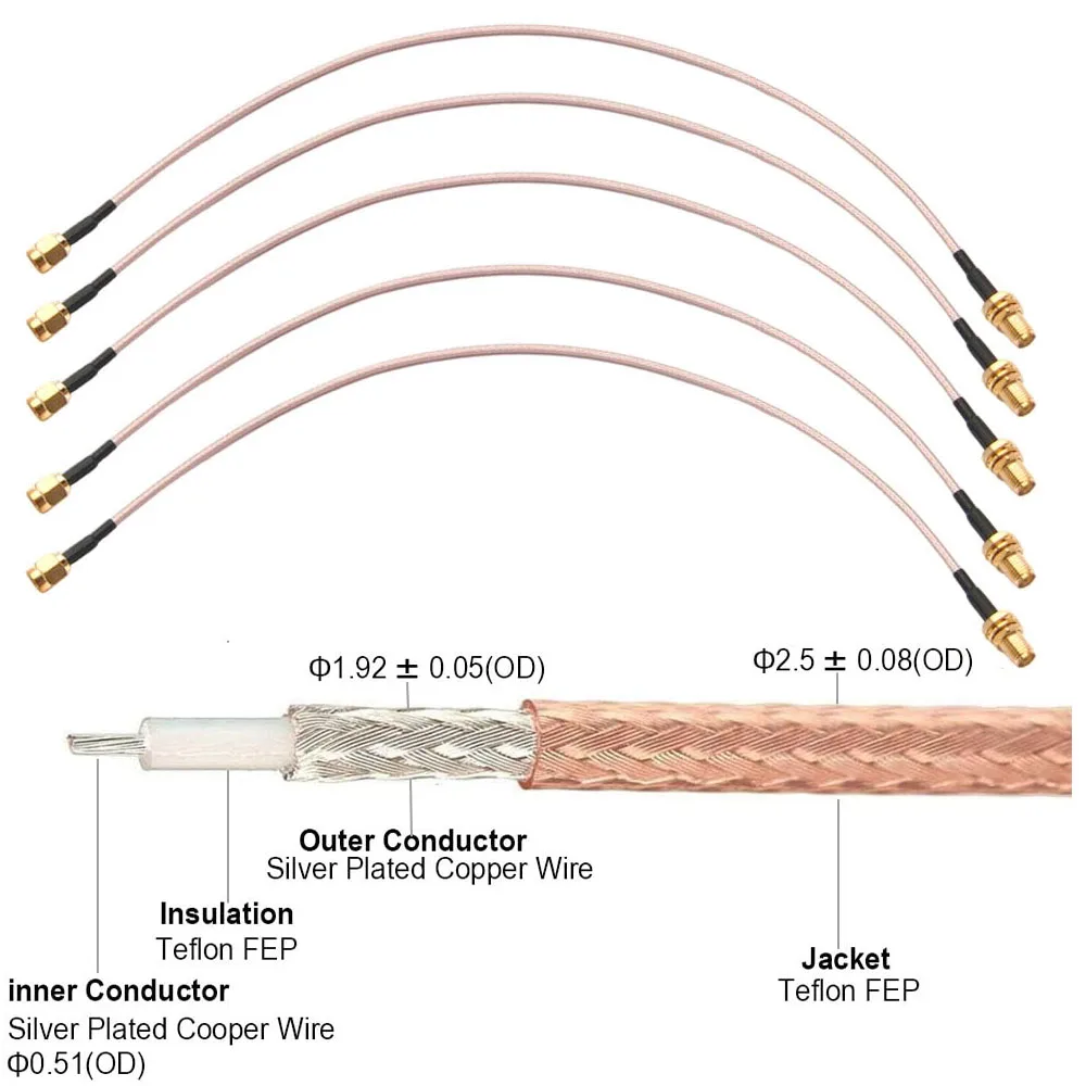 5PCS SMA Stecker auf SMA Buchse Stecker Jack RF Stecker Zopf Verlängerung Kabel RG316 Coax Jumper Kabel 10cm 15cm 20cm 30cm 50cm 3FT – Detail 1