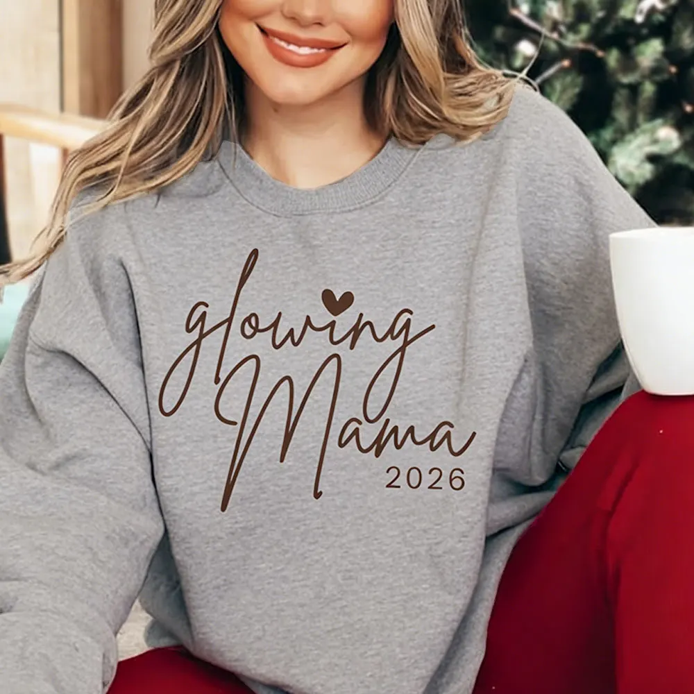 Glowing Mama 2026 スウェットシャツ ママになる人向け クルーネックセーター 妊娠発表 プルオーバー 新年 妊娠中のお母さんへのギフト