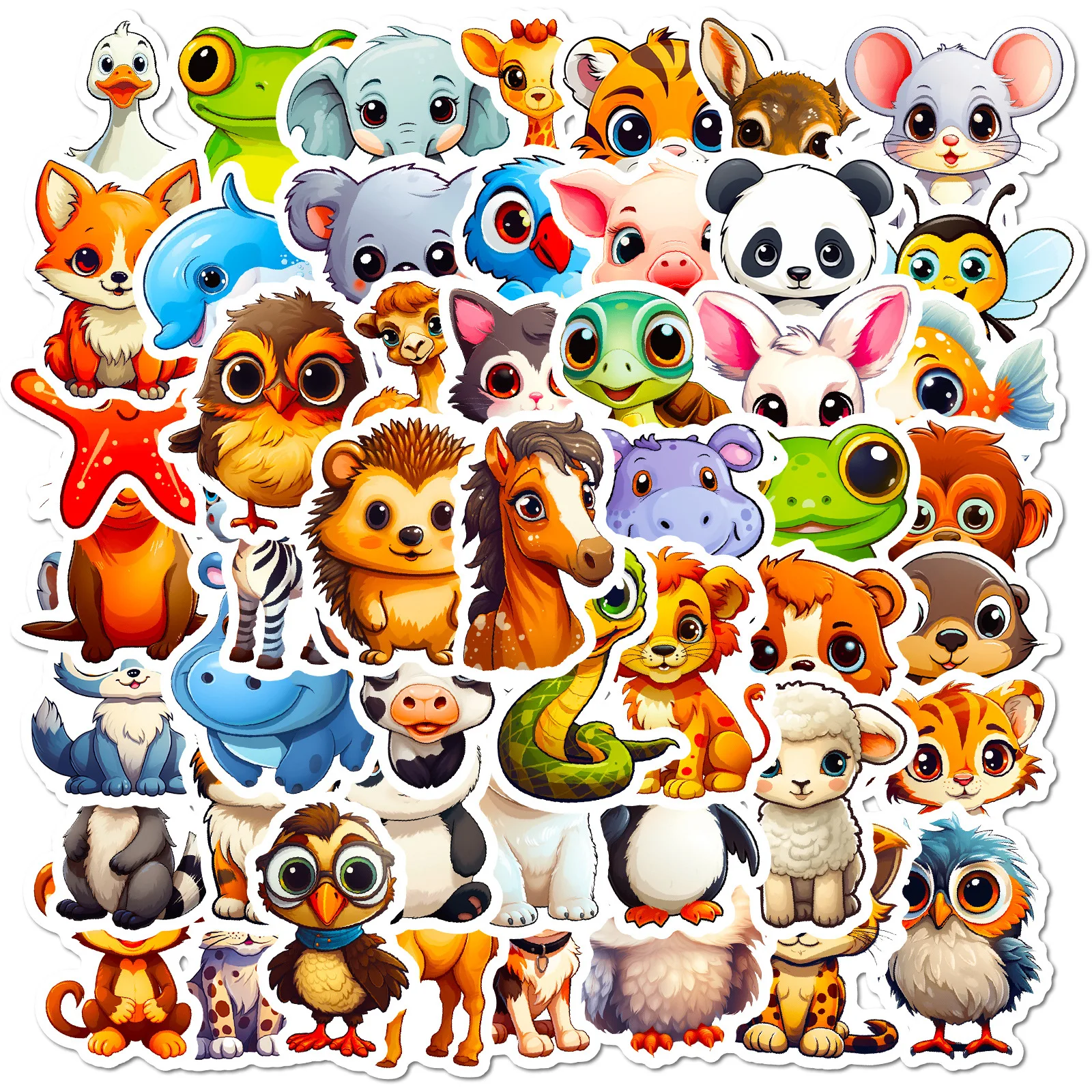 50pcs large eyed animal stickers new cartoon cute natural small animal graffiti stickers   children\'s toys