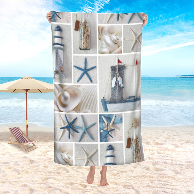 Microfiber Sea Life Beach Towel, Sand Free Seashell Beach Towels , Water Absorbent Starfish Bath Towel, Sup Soft Bathroom Towel