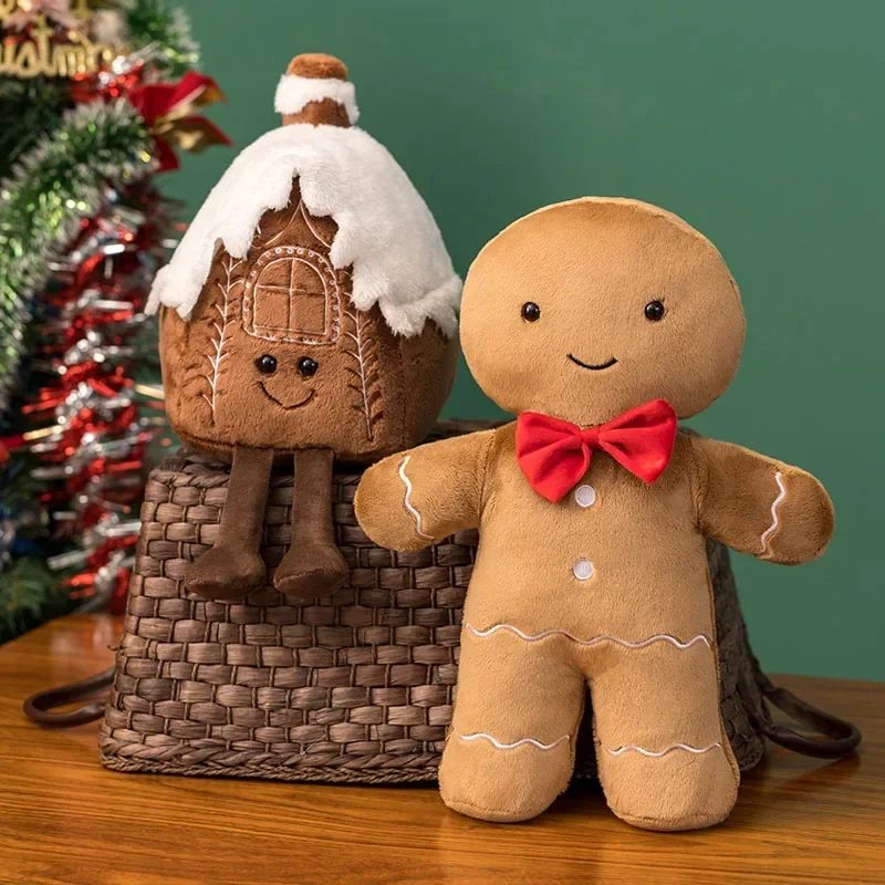 Christmas Gingerbread Plush Pillow Stuffed Toy Cartoon Doll Chocolate Cookie Cabin House Decor Cushion Xmas Party Ornaments Gift