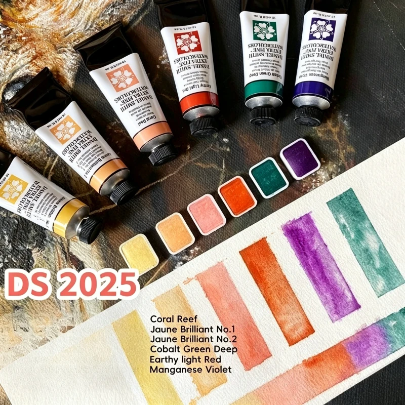 Daniel Smith 2025 New 6 Colors Coral Reef Watercolor Split Set 1/2ML Portable Solid Watercolour Artist Painting Art Supplies