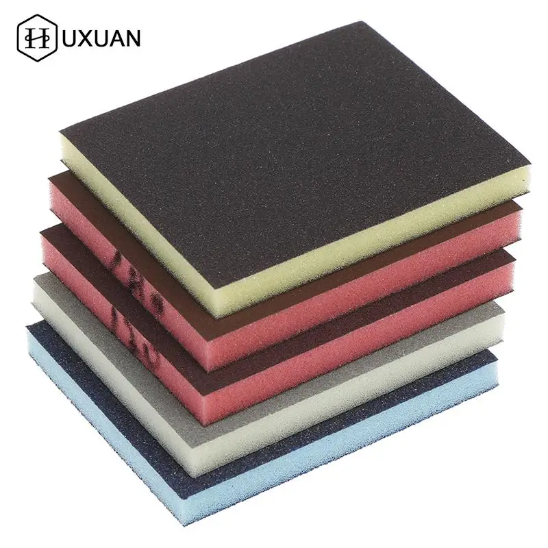 2pcs 120-1000grit Polishing Sanding Sponge Block Pad Sandpaper Assorted Abrasive Tool Random Color 120*100*12mm