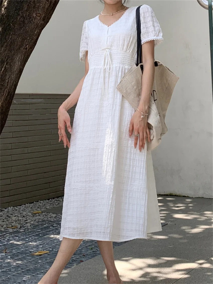 Alien Kitty Casual Close Waist Maxi Dress Women V-Neck Summer Fashion Elegant New Loose 2024 Office Lady Short Sleeve Daily