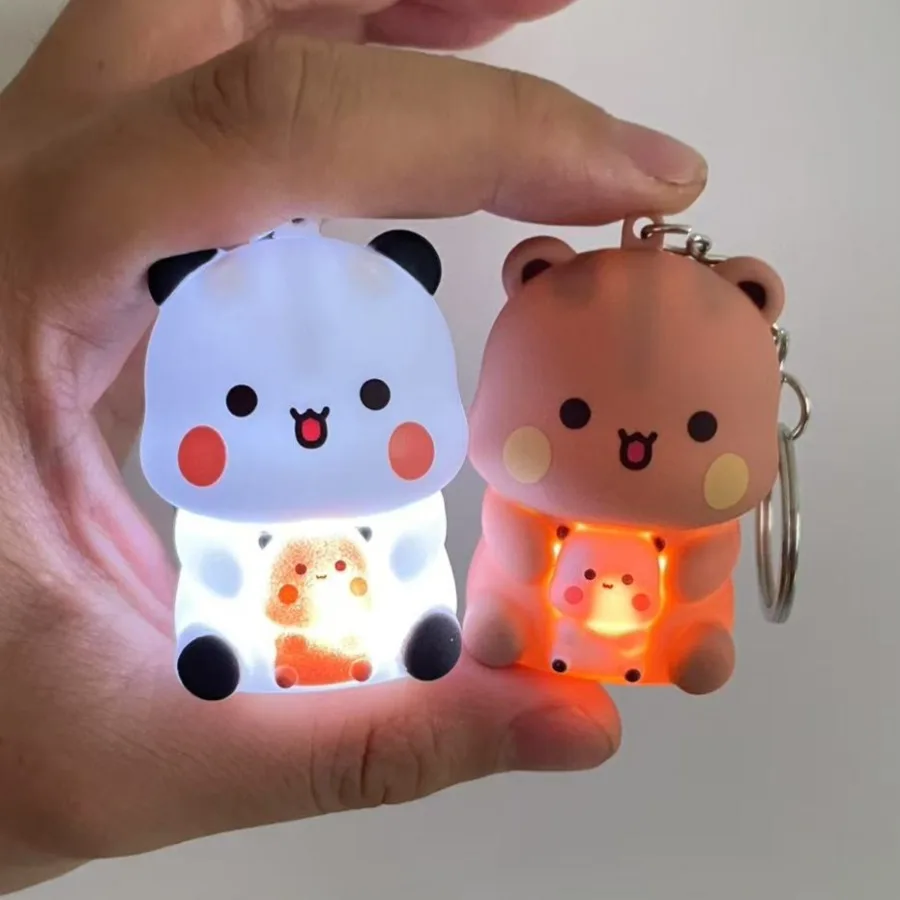 Bubu Dudu Say I Love You Voice Toys Keychain Yier Panda Bear Glowing Anime Figures Phone Ornament Bag Decoration Couple Gifts