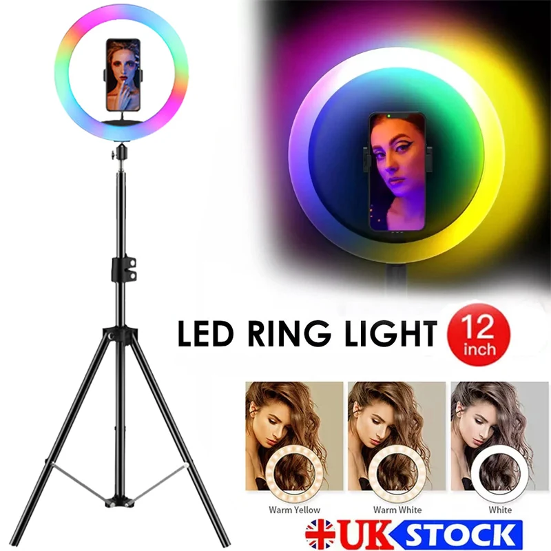 12 Inch RGB Selfie Ring Light with Tripod and Phone Holder