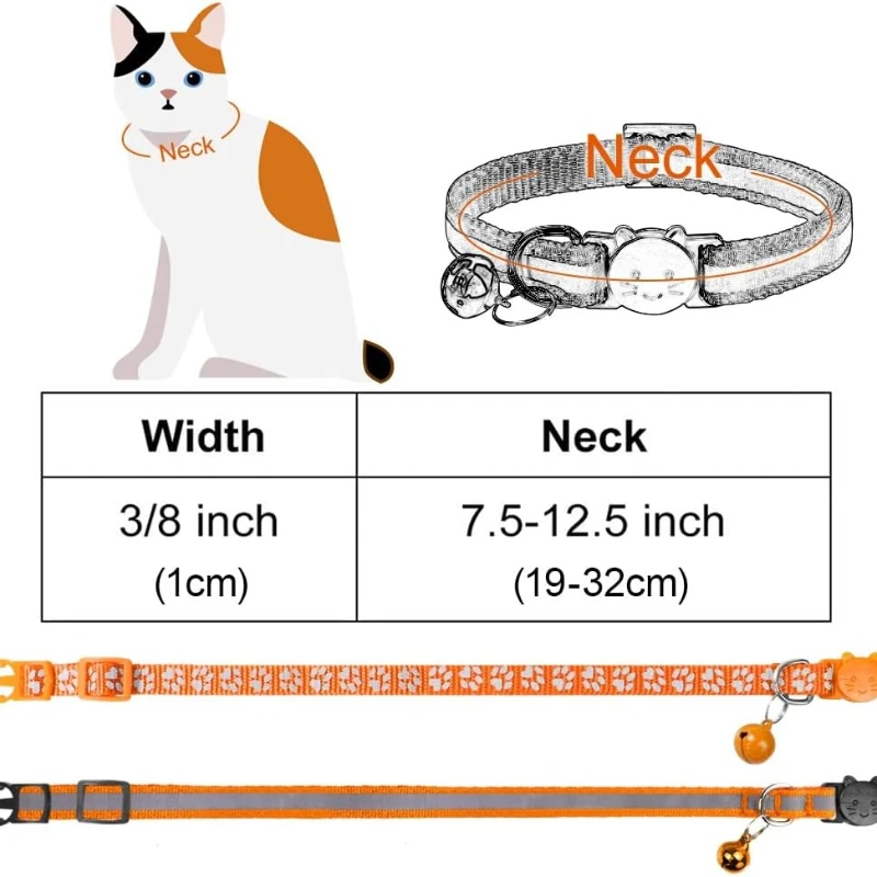 2PCS Cat Collar Safety Elastic Adjustable Neck Strap With Bell For Kitten Puppy Pet Leash Accessories Reflective Cat Collar