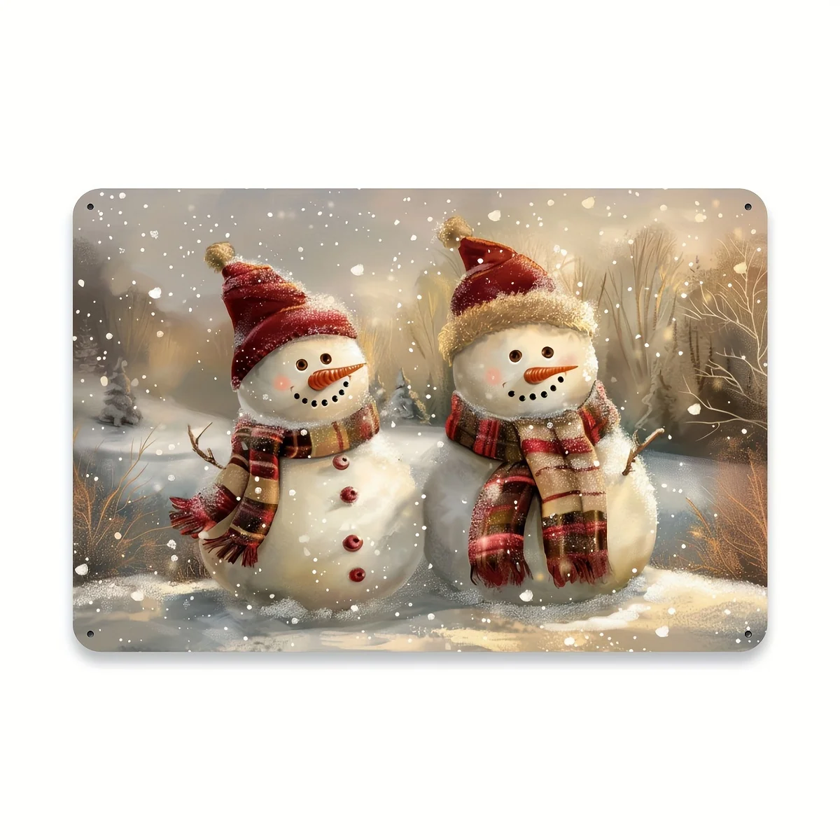 , Snowman Playing in the Snow Retro Metal Tin Sign, Cute Wall Art Decoration, Restaurant Bedroom Living Room Coffee Shop Garden