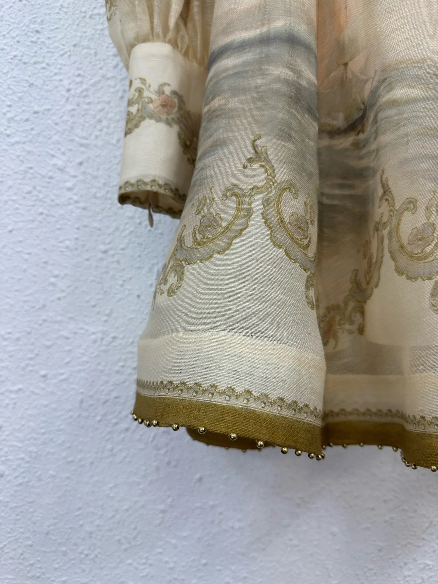 

Шелковое льняное новое женское мини-платье с отложным воротником и пышными рукавами с принтом и поясом Элегантное милое роскошное шикарное роскошное платье высокого качества