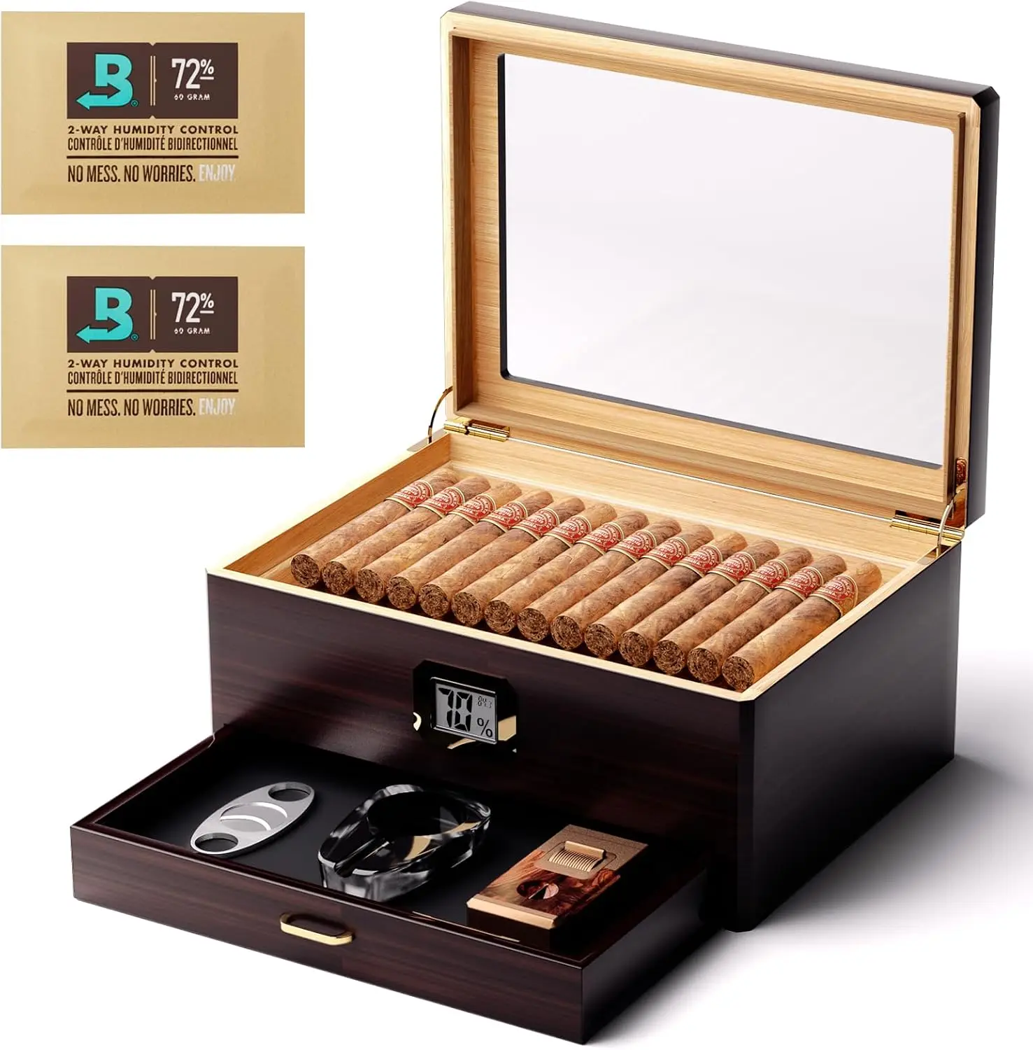 

Upgraded 80-Count Cigar Humidor with Digital Hygrometer, Spanish Cedar Tray & Humidity Packs, Desktop Case Gift for Men