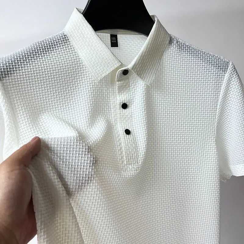 Summer Ice Silk Short Sleeve  Shirt Men's Fashion Urban Cool Feeling Standard Fit T-Shirt Bamboo Floret Embroidery