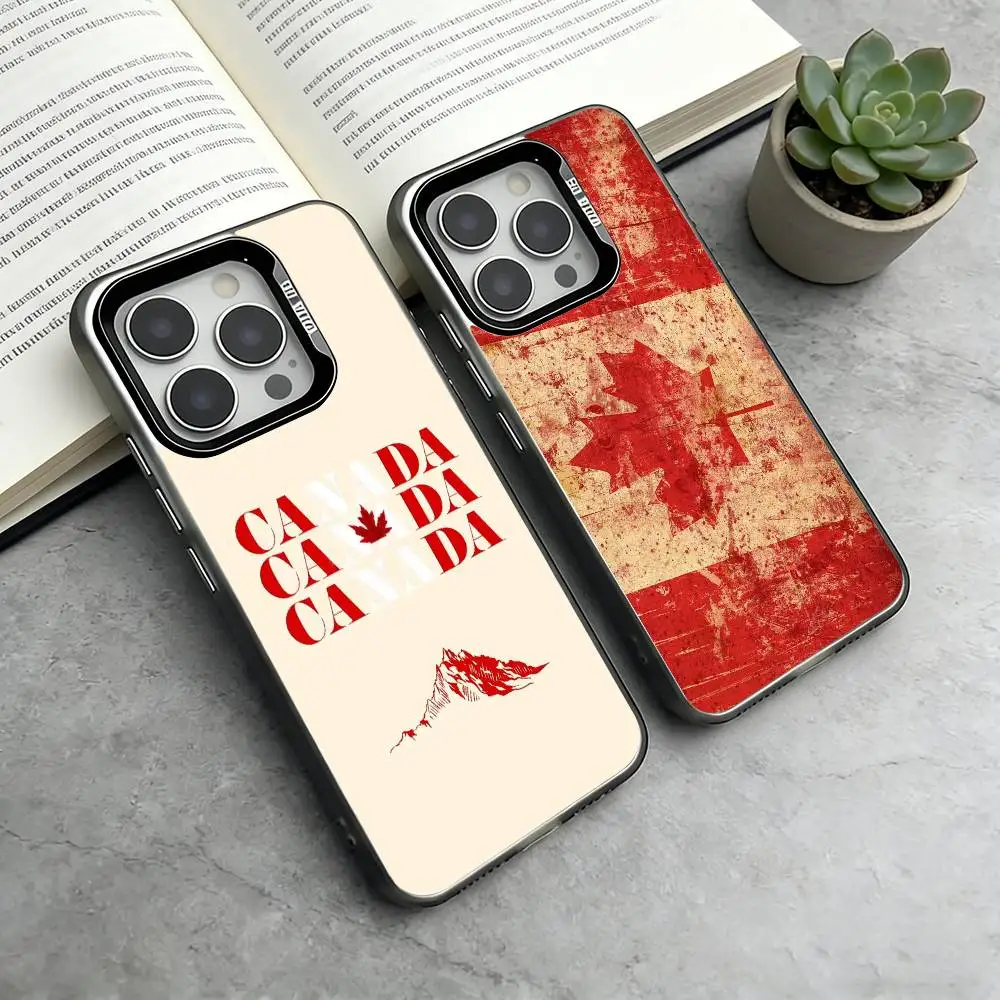 

Canada flag aesthetic Phone Case For iPhone 17,16,15,14,13,12,11 Plus,Pro Max,XS,Colored Silver Plated Inside Cover