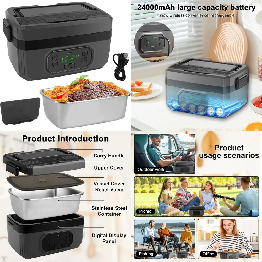 

Portable 1.6L Electric Lunch Box with Scheduled Heating for Office, Job Site, Outdoor Use - No Microwave Needed