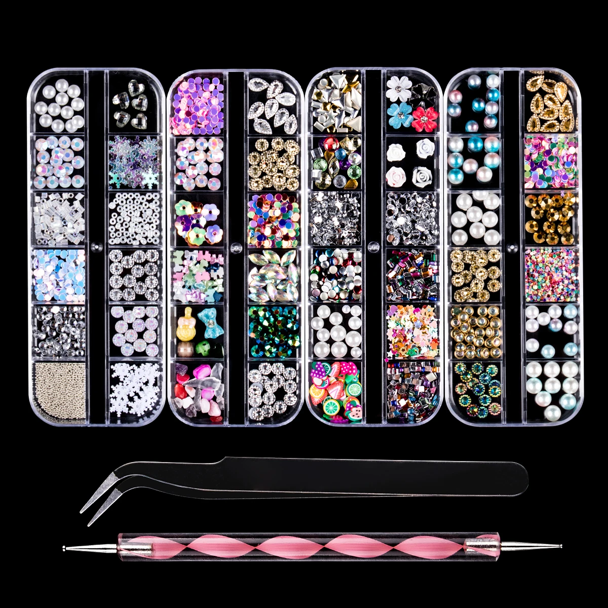 3D Art Nail Rhinestone with Diamond Picker Tweezers Nail Art Dot Drill Pen, Nail Art Accessories Jewelry Decoration