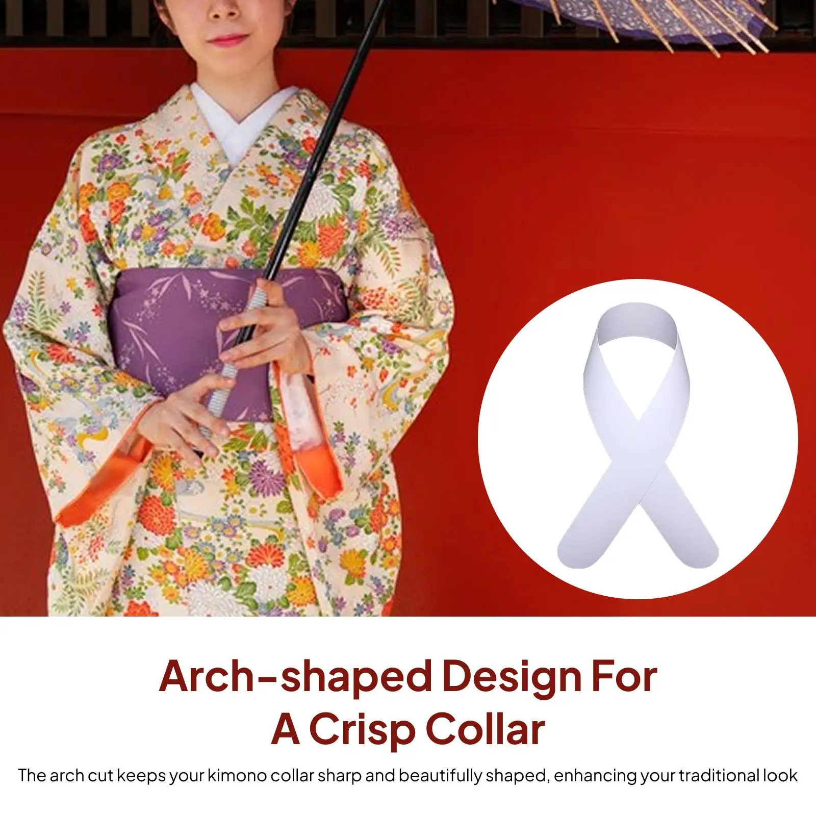 Kimono Collar Core for Women Japanese Traditional Dress Accessory Stiff Arch Cut Shape Removable Collar for Clothing Cosplay