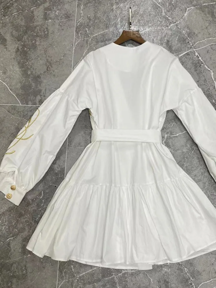 LGRQ abito stringato da donna Fashion ricama Design manica lunga con scollo a v abiti di media lunghezza femminile 2024 estate nuovi vestiti 19 zz93