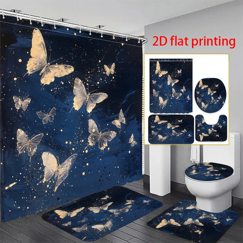 

4pcs 2D flat printing Hower Curtain Shower Curtain Set Butterflies in a Starry Night Sky. amazing gifts, is a beautiful gift