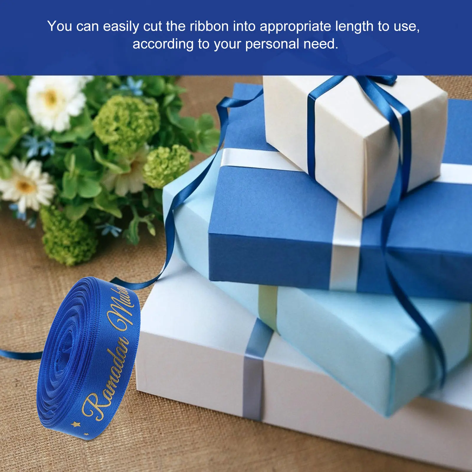 Eid Mubarak Grosgrain Ribbon Elegant Moon Star Design for Ramadan Wrapping Wreath Bow Making Middle Eastern Festival Decorations