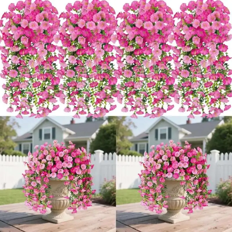 2/4Pcs Total Length 73cm Outdoor UV-Resistant Artificial Morning Glory & Eucalyptus Hanging Decor For Home Garden Weddings