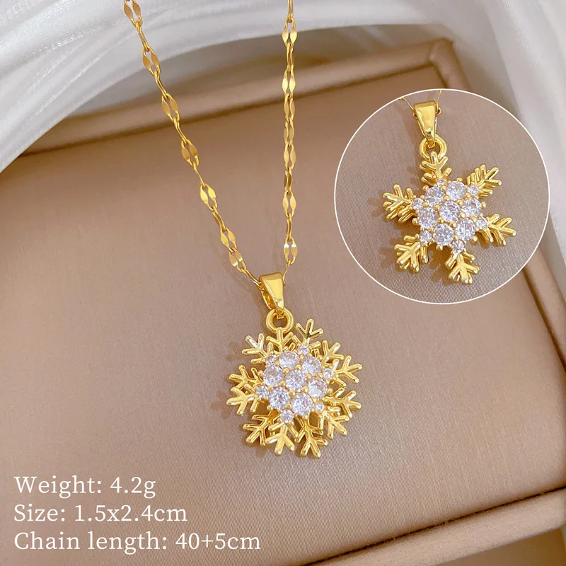 Snowflake Shining Crystal Necklace Rhinestone Snow Pendant Necklaces New Year Gift Jewelry Collares цепочка на шею