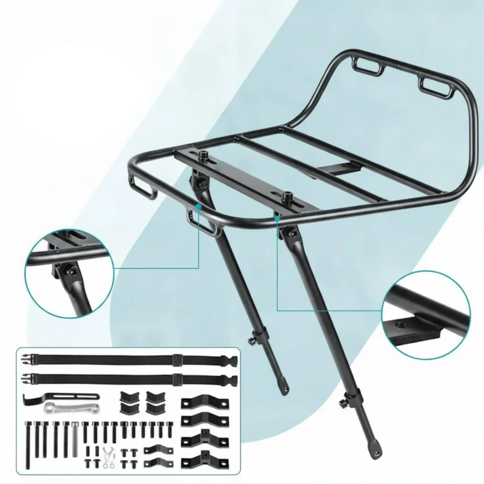 Full Suspension E Bike Front Rack Compatible Cargo Carrier Sturdy Metal Frame for Long Distance Cycling Equipment Storage view 4