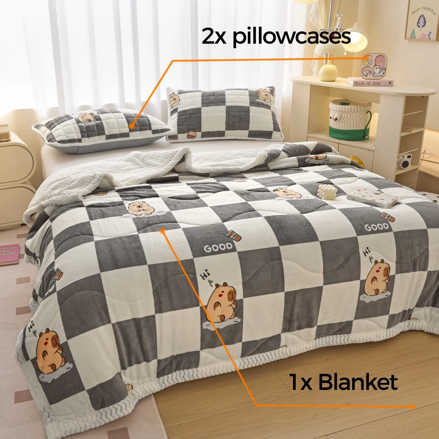 Three Layer Thickened Milk Velvet Winter Blanket for Bed Cartoon Capybara Pattern Weighted Blanket Adult Children Warm Comforter