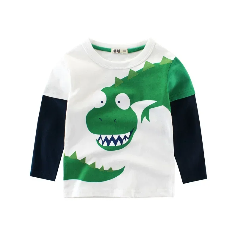 Cartoon Dinosaur T Shirt Boys 2025 Spring Autumn New Long Sleeve O-Neck Children's T-Shirts Cotton Top Kids Clothes Dropship