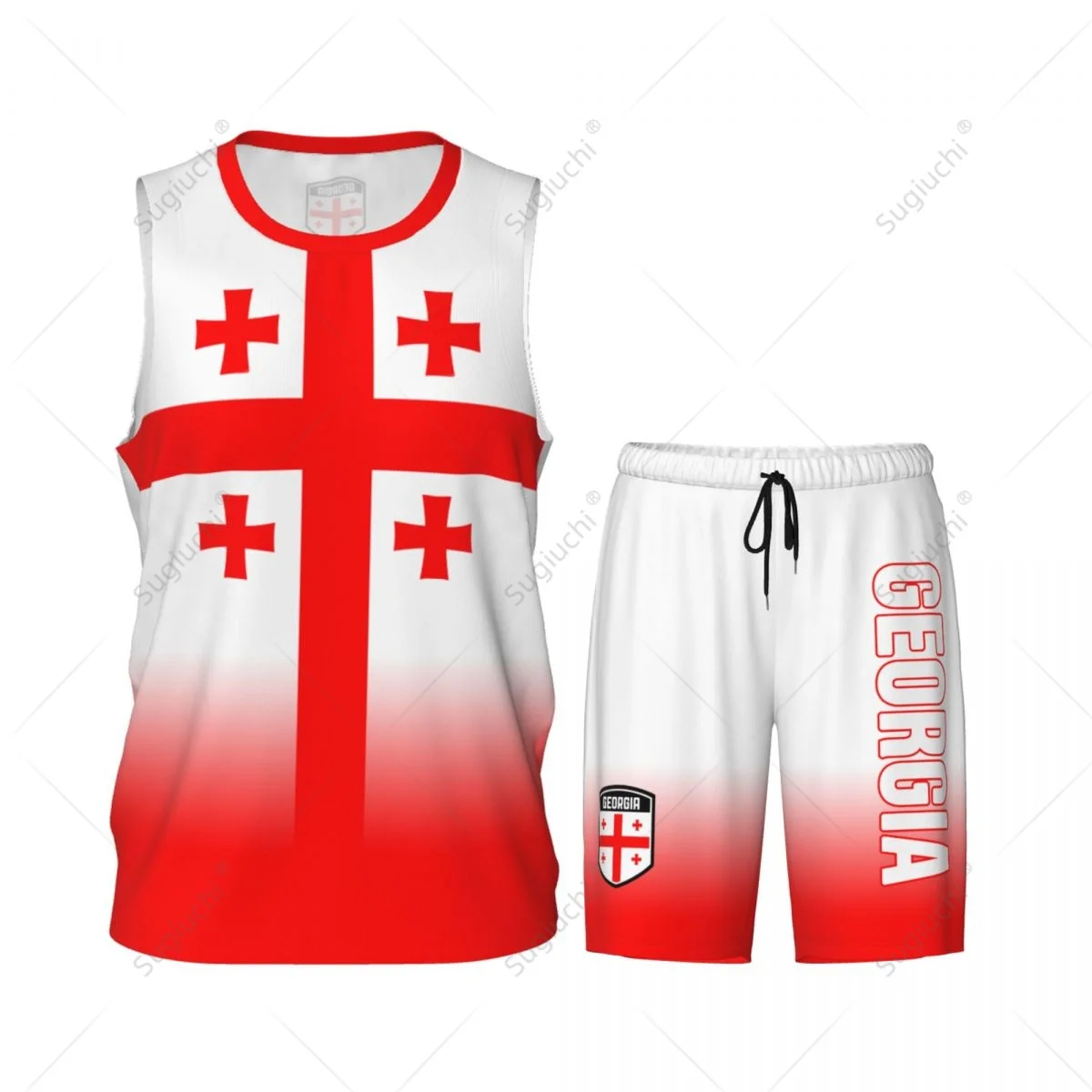 Men Georgia Flag Basketball Jersey Set Mesh Shirt & Pants Sleeveless Exclusive Team-up Custom Name Nunber Unisex