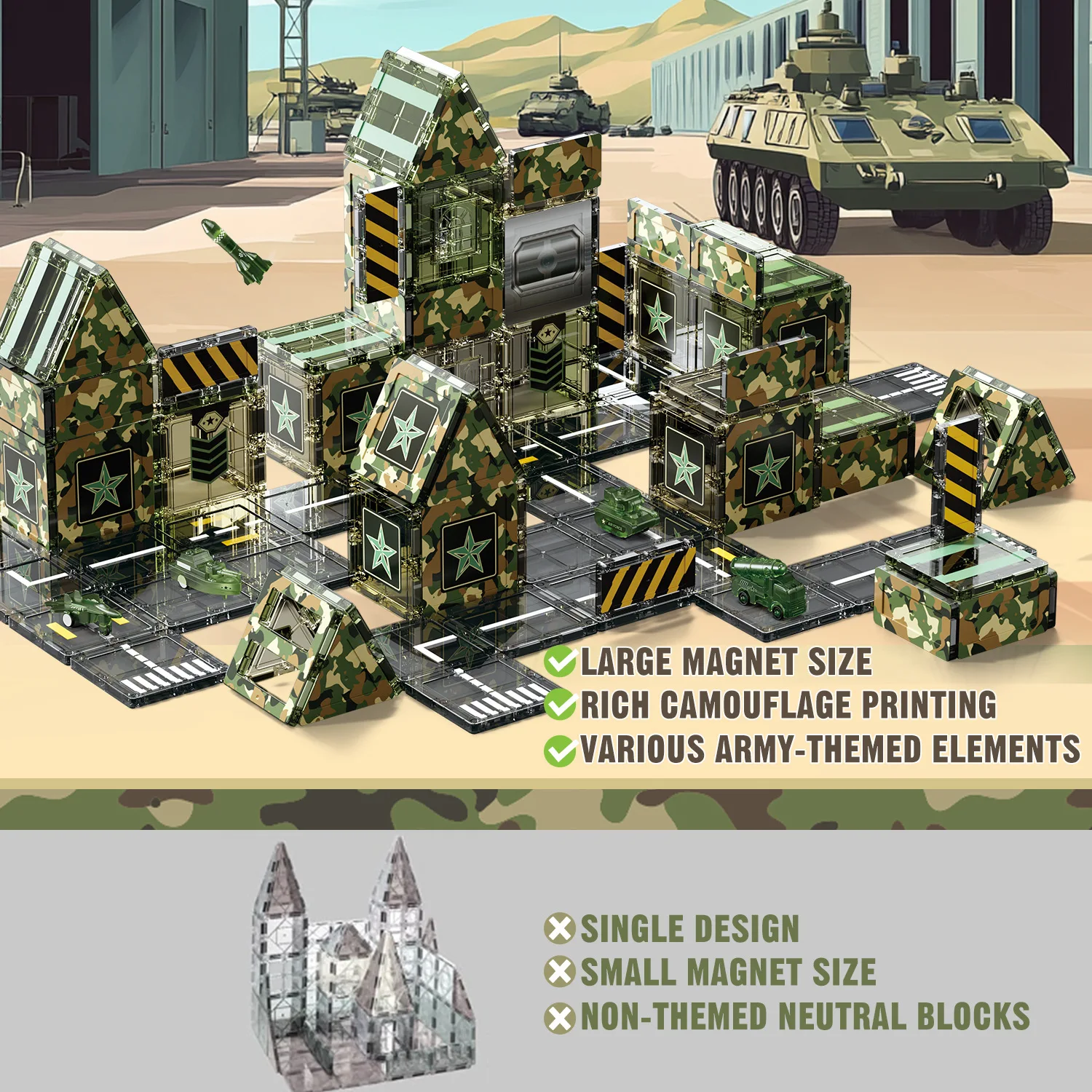 7.5 سنتيمتر كبيرة الحجم ألعاب مكعبات البناء المغناطيسية للأطفال العسكرية مصمم البناء مجموعة هدايا لعب أطفال