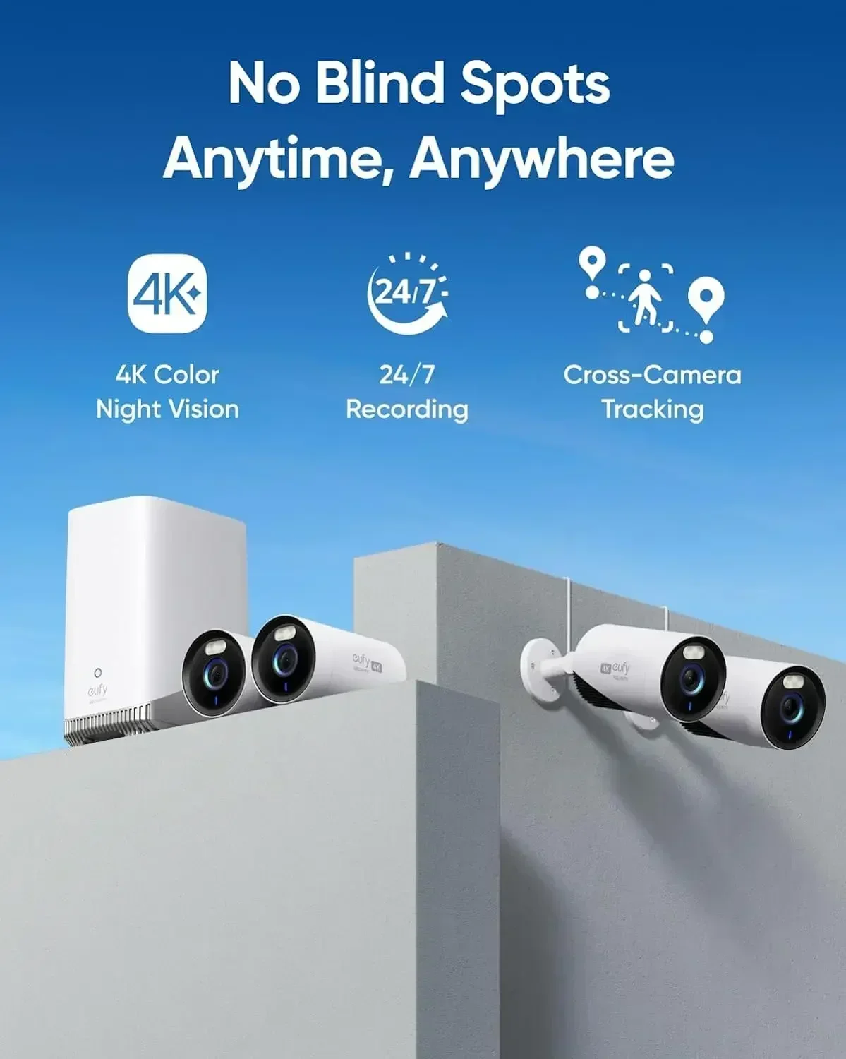 eufy Security eufyCam E330 (Professional) 4K Outdoor Security Camera System 24/7 Recording Plug-in Wi-Fi NVR Face Recognition AI