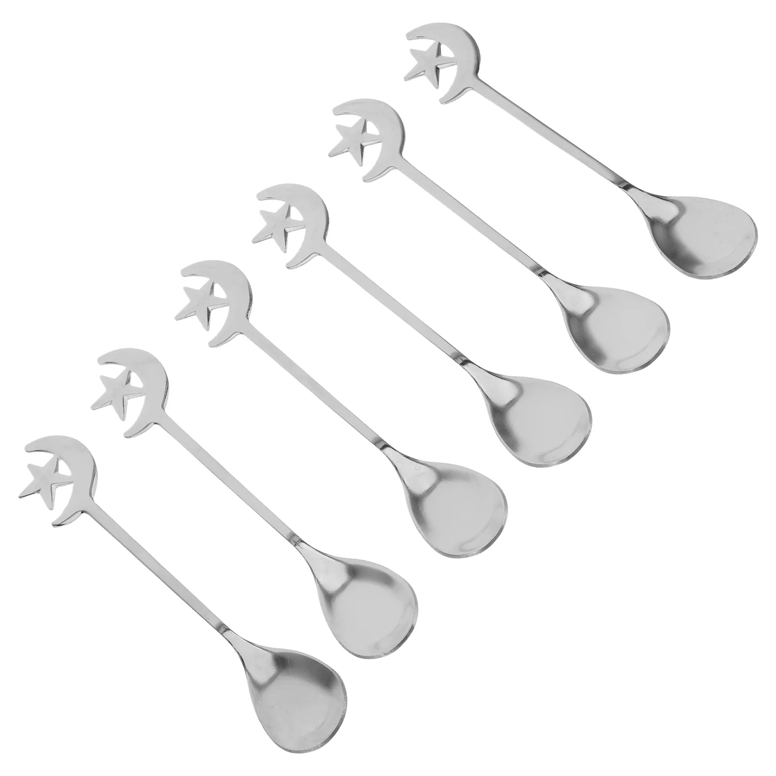 

6Pcs Coffee Spoons Stainless Steel Star Moon Design Mini Teaspoons for Stirring Espresso Dessert Tea Party Dessert Spoons