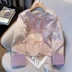 Oversized Tang Top Traditional Chinese Clothing Plus Size High-end Acetic Acid Satin Embroidery Spring Autumn 2024 Women Coat
