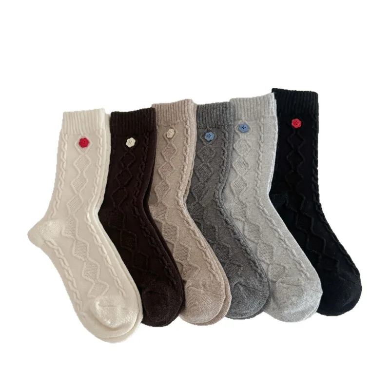 

6 pairs of wool women's simple comfortable versatile mid tube socks autumn winter thick warm casual socks