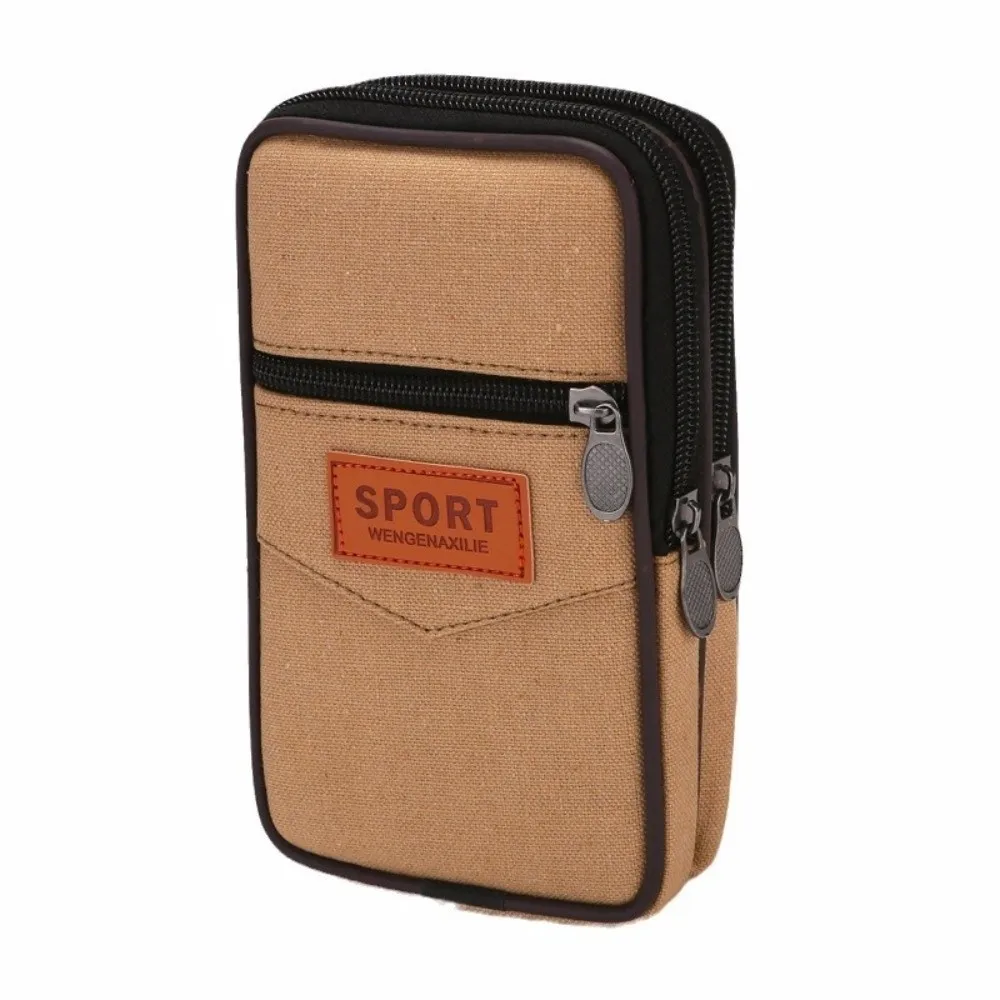 Practical Double Layer Men Phone Pouch Horizontal Vertical Style Canvas Canvas Waist Pack Belt Attachment Men Waist Pack Outdoor