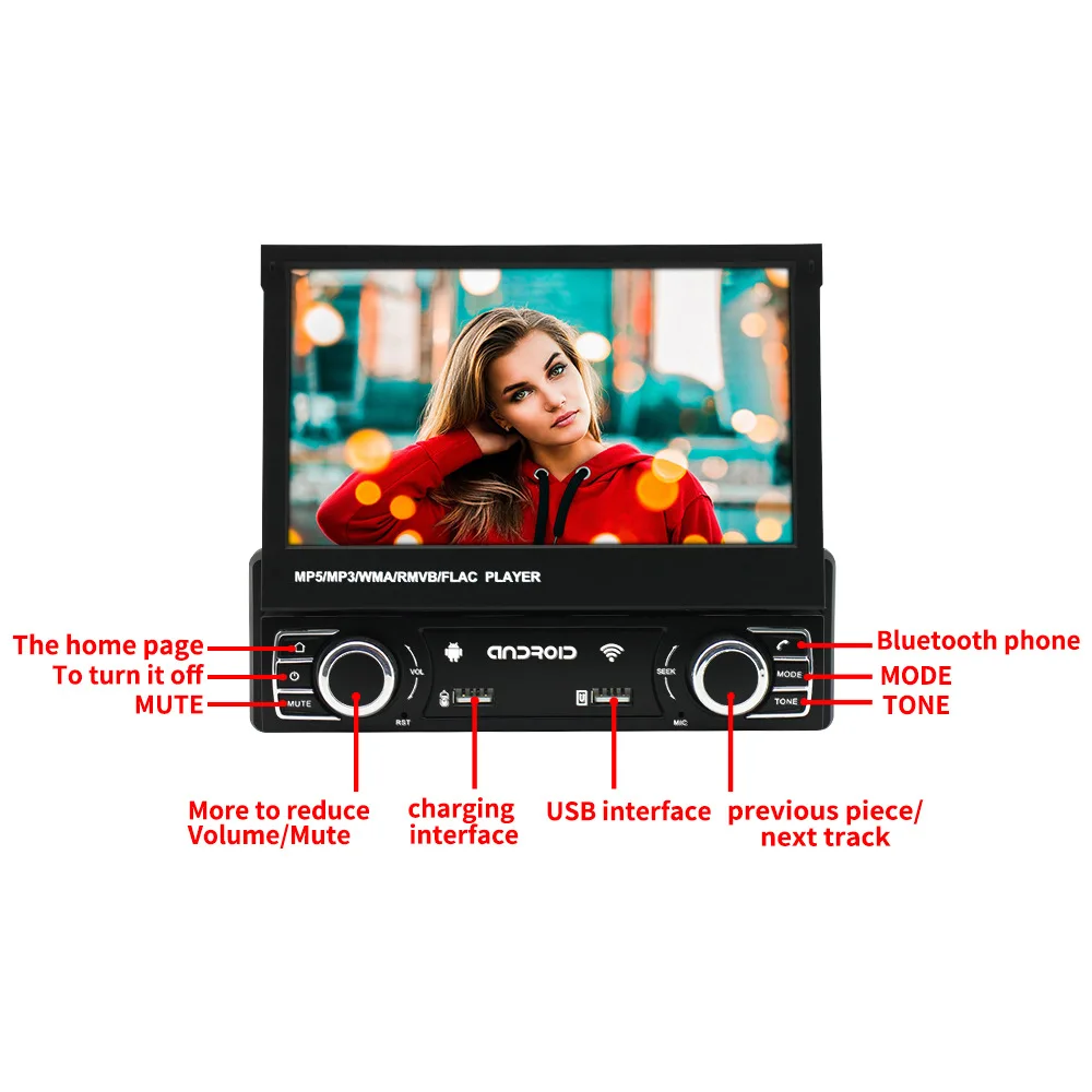 Retractable Car Dvd Player Android Touch Screen Multimedia Player Blue Tooth Fm Transmitter Car Radio Mp5 Player for Car