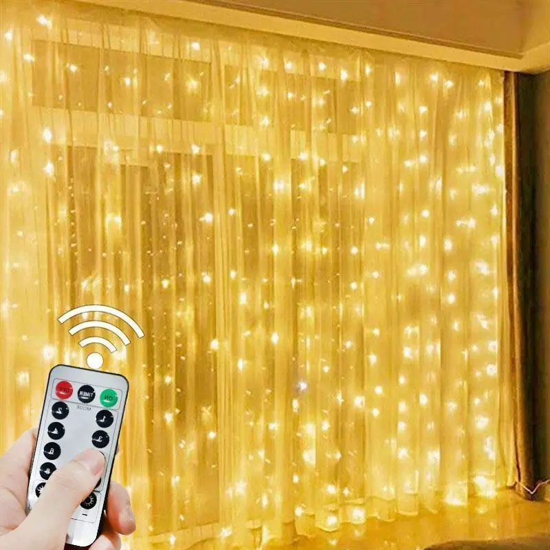 LED Curtain String Lights para Home Decor, USB Controle Remoto, Guirlanda de Natal, Fada Luz, Festa de Casamento, Feriado, Quarto, 8 Modos