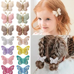 2pcs/set Butterfly Hair Clip Gradient Flocking Hairpins with Gold Cute Gauze Headwear Girls Children Hair Accessories Gift