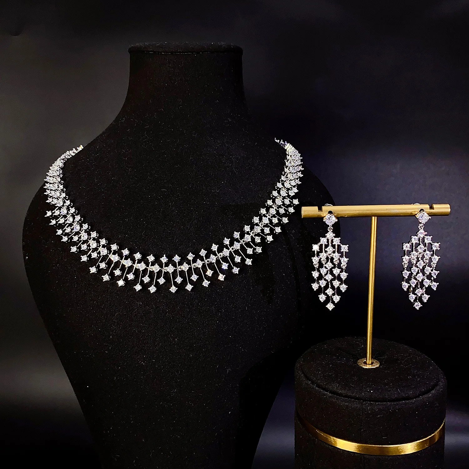 

Luxury Bridal Jewelry Sets For Women Cubic Zirconia CZ Indian Wedding Necklace Earrings Set For Bride Party Prom Jewellery Gifts