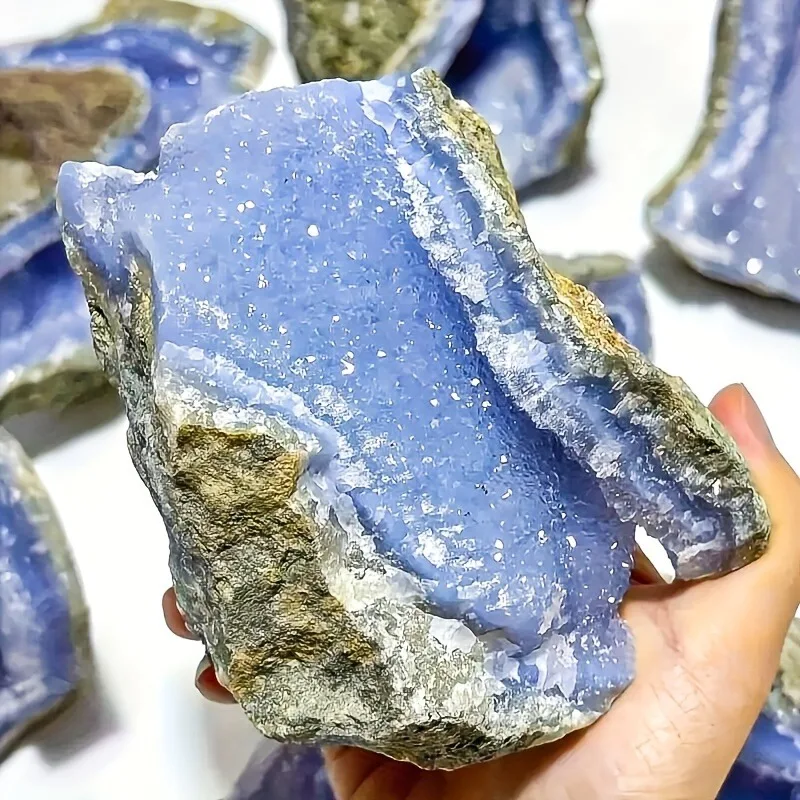 A beautiful piece of blue lace agate, Druzy rough, naturally random and irregular shape - a rough blue lace agate block