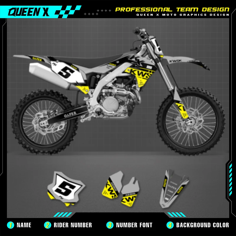 

Queen X MOTOR Motorcycle Graphics Decal Stickers Kit For KAWASAKI KXF450 KX 450 2019 2020 2021 2022 2023 KXF250 KX 250 2021-2024