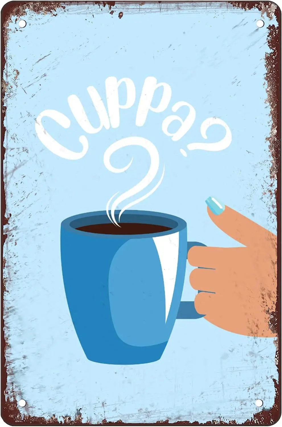 Cartel de lata de Metal con estampado de Arte de Cuppa, decoración de pared de café, café, Bar, decoración de pared para cocina y restaurante, taza de té azul