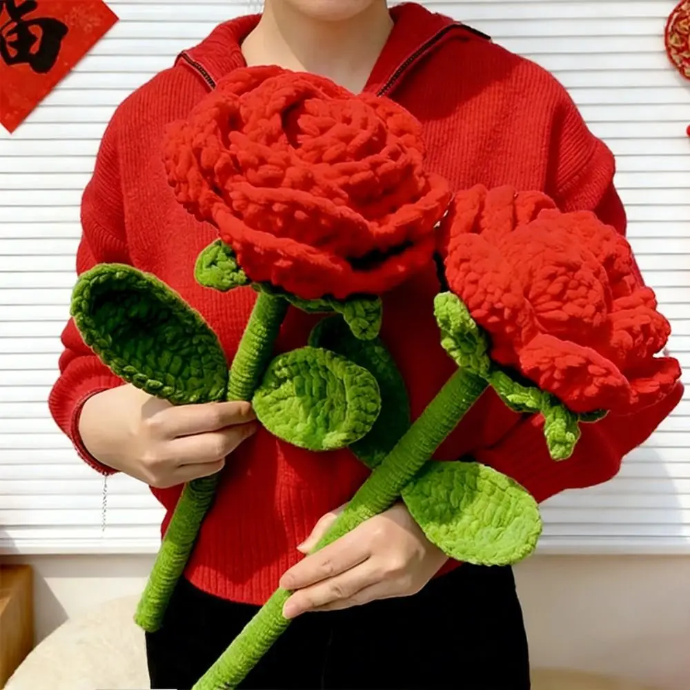 

Вязаная роза ручной работы, креативный готовый продукт, искусственные цветы, связанные крючком, вязаная роза ручной работы