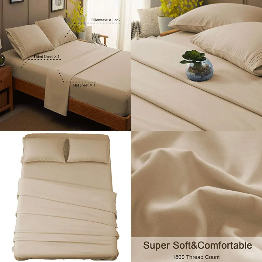 

Bed Sheet Set Super Soft Microfiber 1800 Thread Count Luxury Egyptian Sheets 16-Inch Deep PocketWrinkle and Hypoallergenic-4 Pc